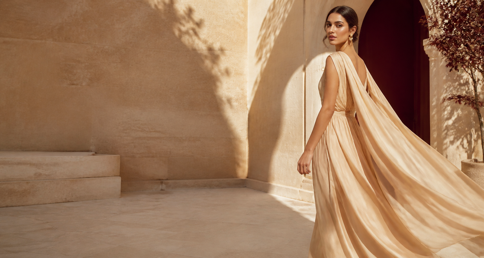 Woman in a champagne occasion dress